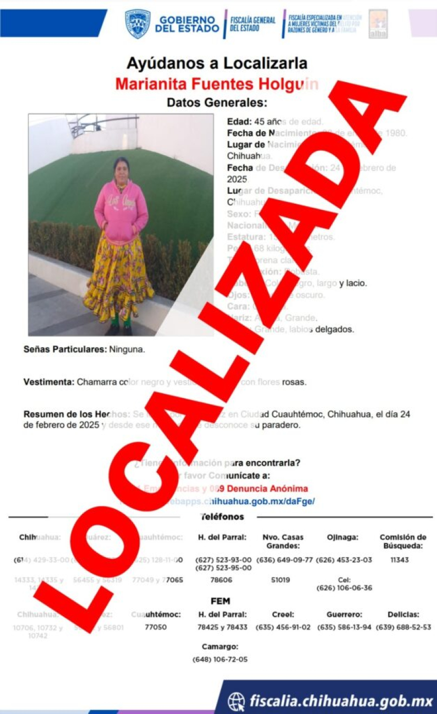 Localiza FEM a mujer con reporte de ausencia