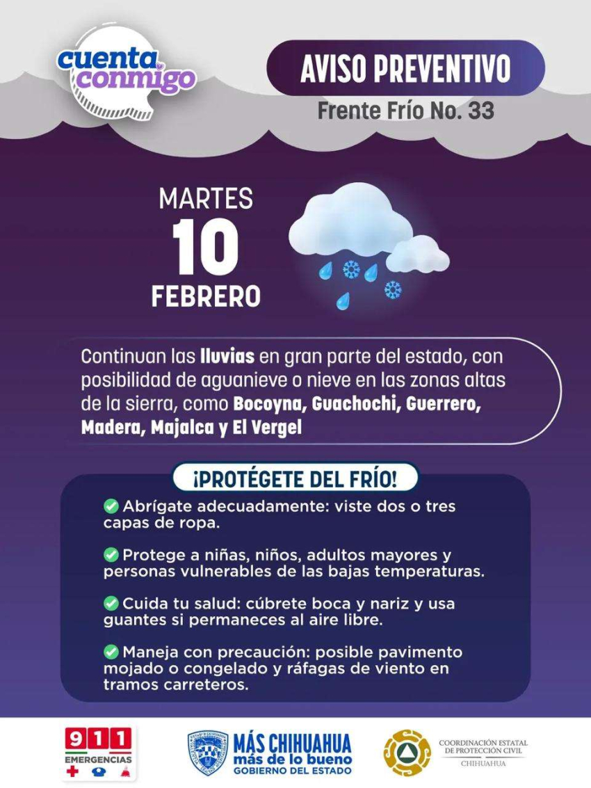 Frente frio 33 podría traer nieve y mas lluvias a la región