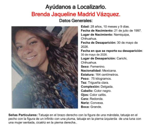 Desaparece Brenda Jaqueline en Carich&iacute;
